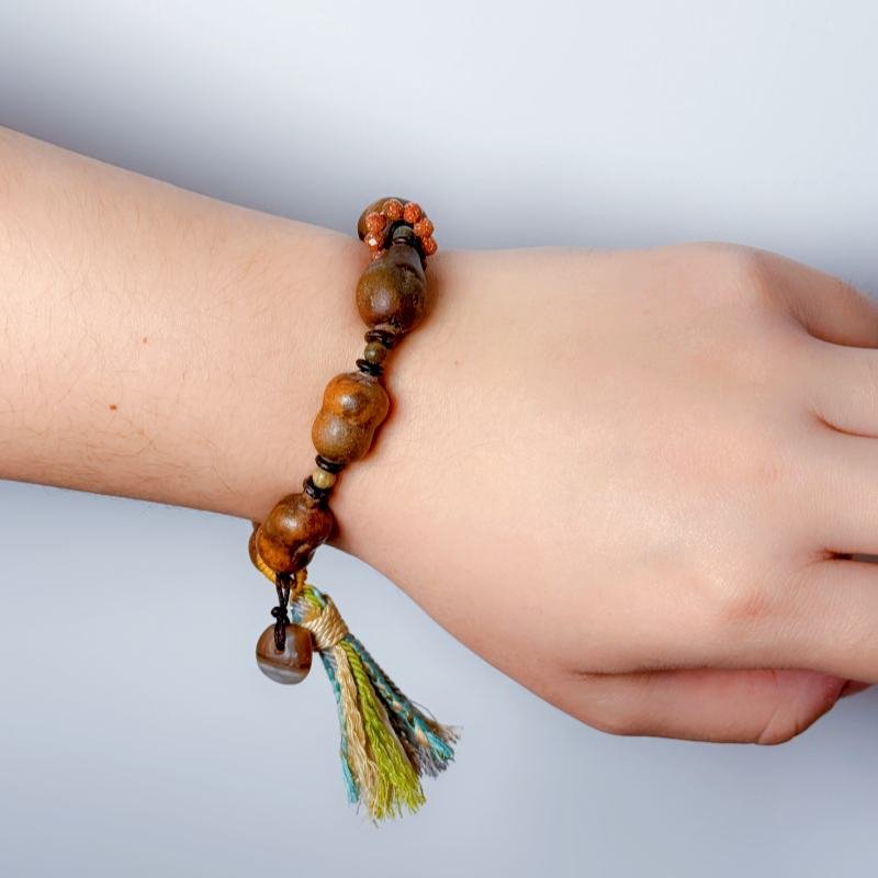 Alxa agate raw stone beads tassel gourd bracelet