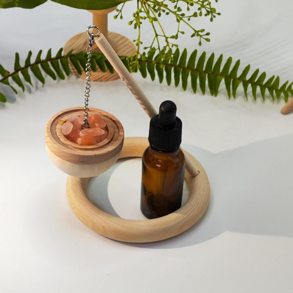 Pendant Hanging Himalayan Salt Elevated Aromatherapy Essential Oil Diffuser Wood